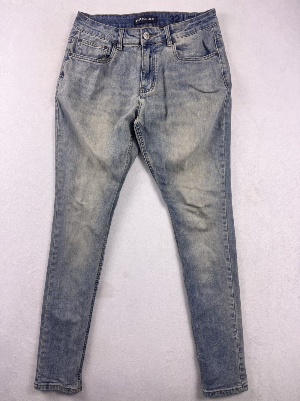 SERENEDE Light Wash Distressed Denim Jeans Men’s Size 32 Faded Whiskered